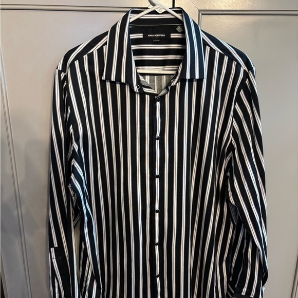 Karl Lagerfeld Black and White Striped Dress Shirt - Picture 1 of 5